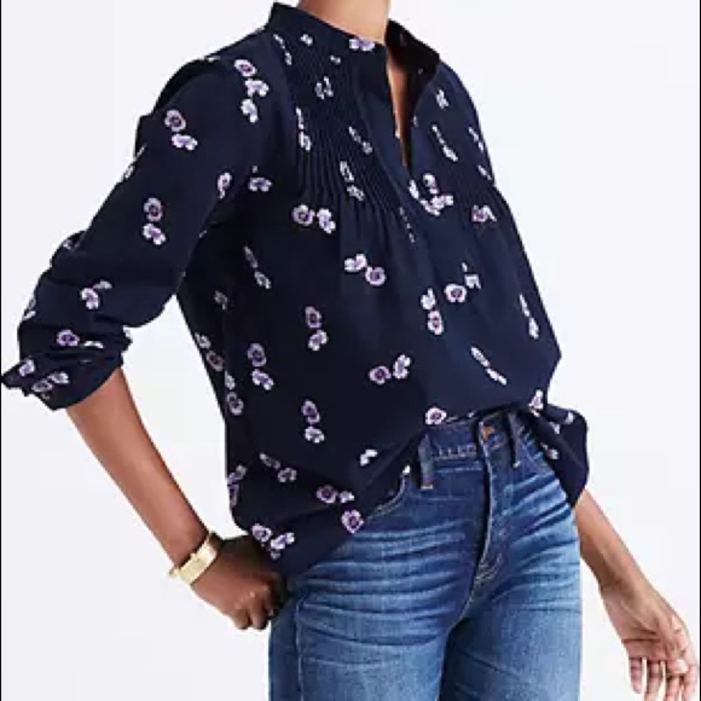 Madewell Pintuck Popover Shirt in Pansy Bouquet